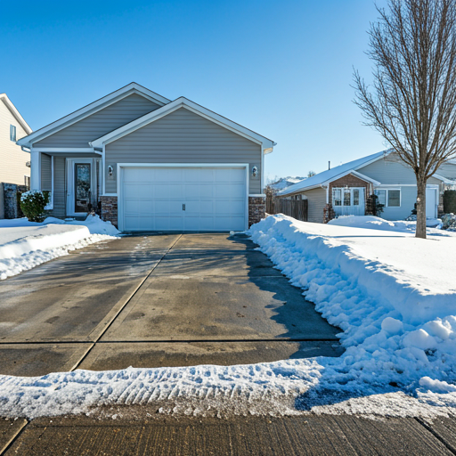 Driveway cleared with clean snow banks