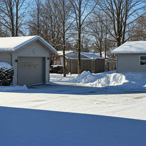 Cleared residential driveway after blizzard